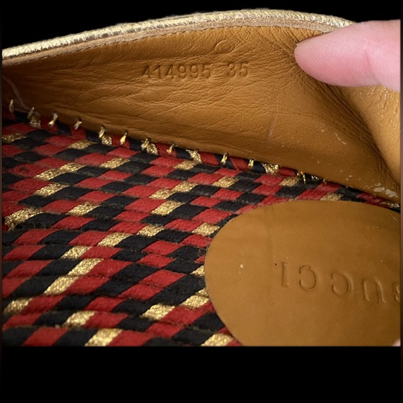 Authentic GUCCI Metallic Gold Leather Bee Slip On Espadrilles Retails $950 - Picture 12 of 16